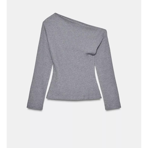 NWT ZARA Asymmetric Gray Soft Off Shoulder Top - Medium - Picture 5 of 12